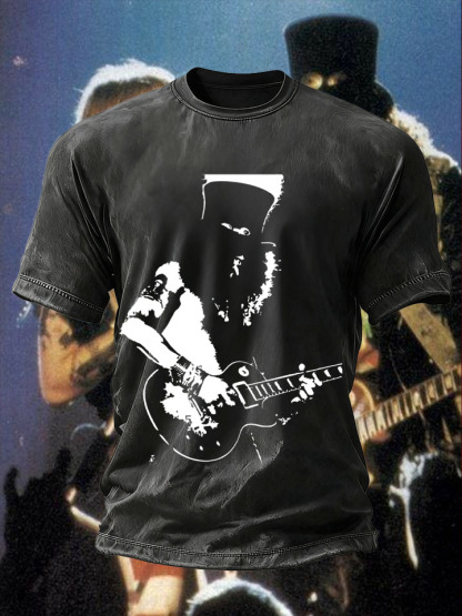 Men's Retro Rock Rose Short Sleeves Washed T-shirt-pufftee