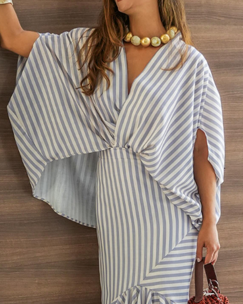 V-neck printed striped two-piece set