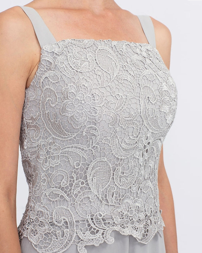 Chiffon Square Neck Floor-Length Mother of the Bride Pantsuits with Jacket & Split Side