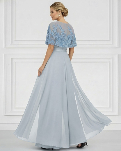 Gorgeous Dusty Blue Lace Cape Jumpsuit - Elegant Formal Wear for Women