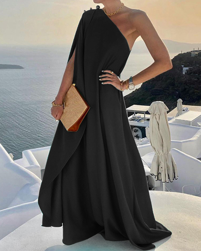 One Shoulder Solid Color Loose Dress