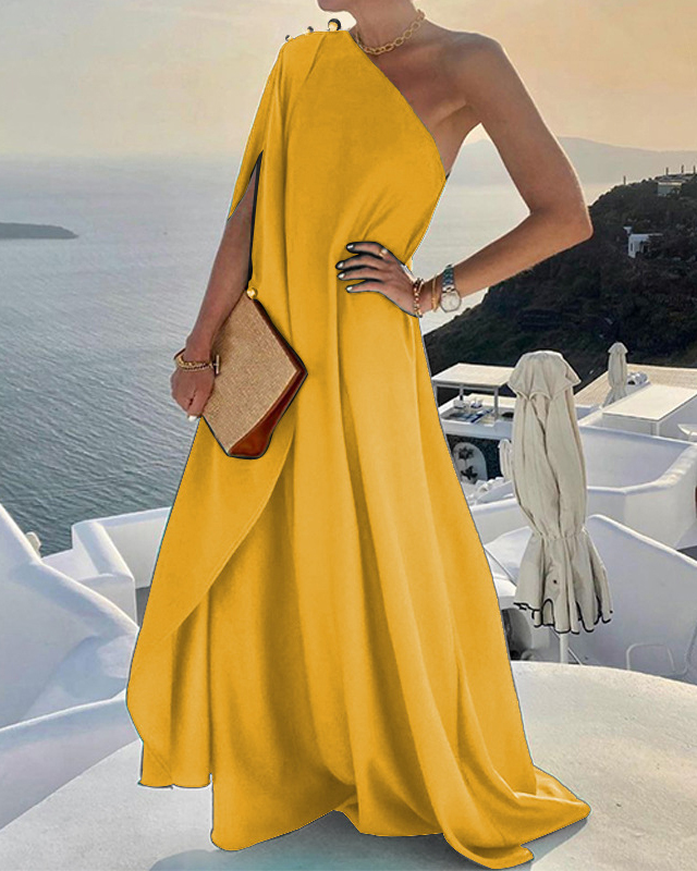 One Shoulder Solid Color Loose Dress