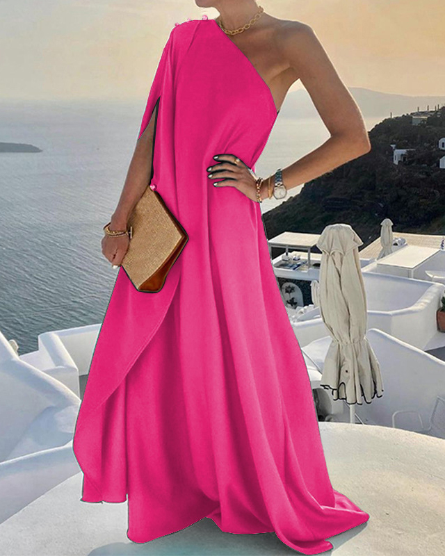 One Shoulder Solid Color Loose Dress