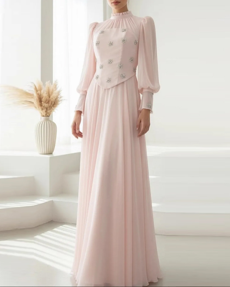 Rhinestone Snowflake Asymmetric Tube Top Pleated Maxi Dresses 2pcs Set-Pink