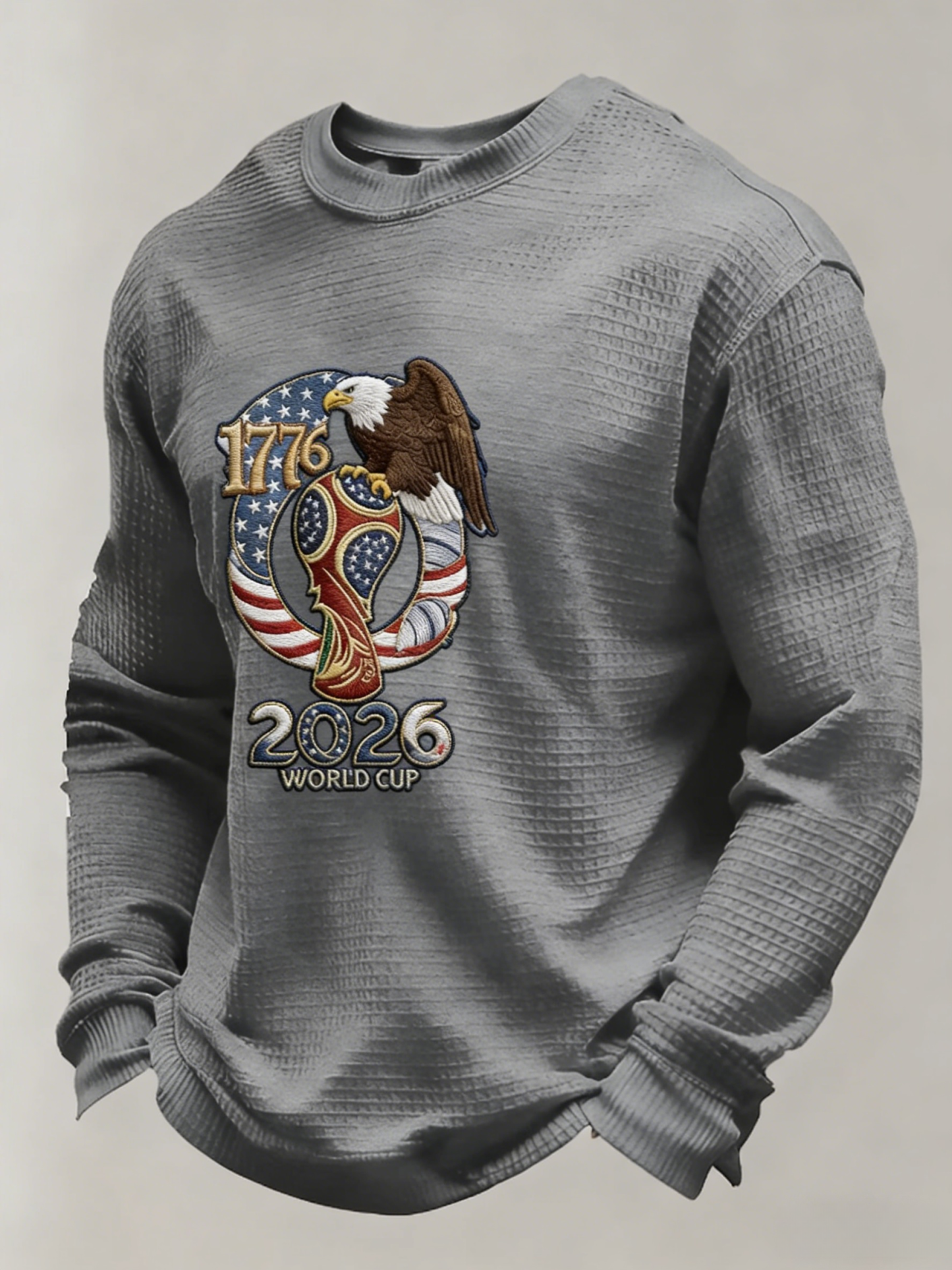 Men's US 250th Anniversary 1776-2026 Waffle-Knit Long Sleeve – Eagle & World Cup Patriotic Graphic Tee-pufftee