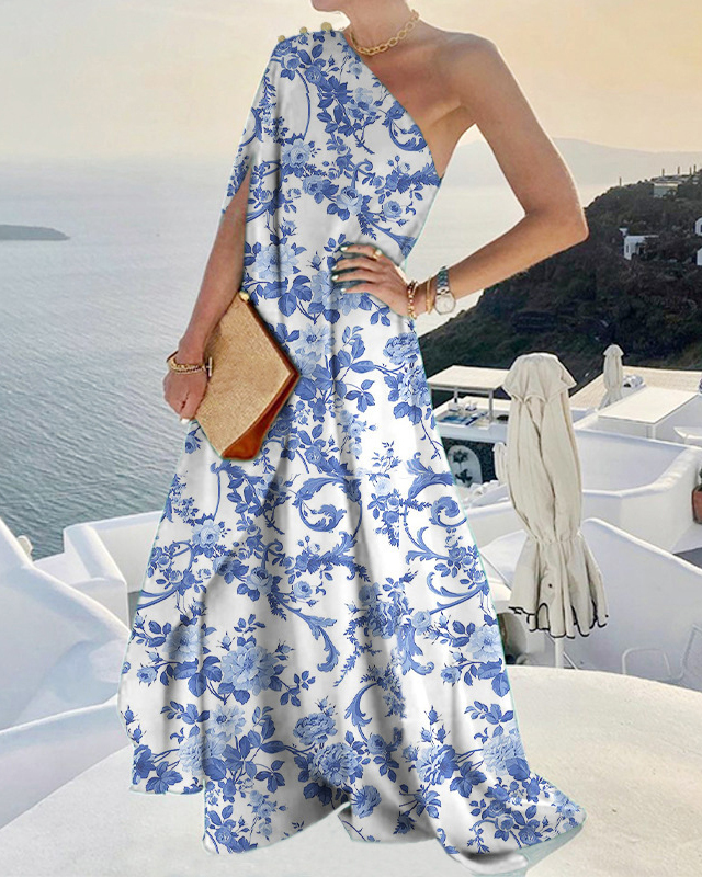 One Shoulder Solid Color Loose Dress