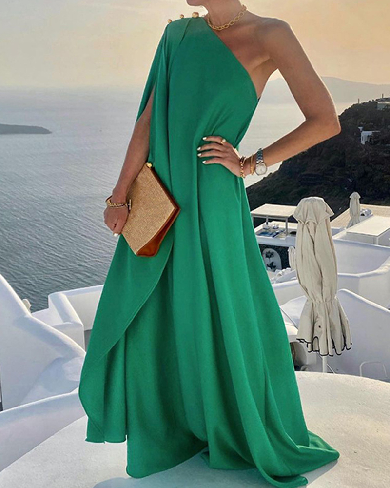 One Shoulder Solid Color Loose Dress