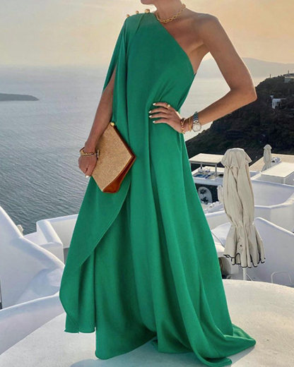 One Shoulder Solid Color Loose Dress