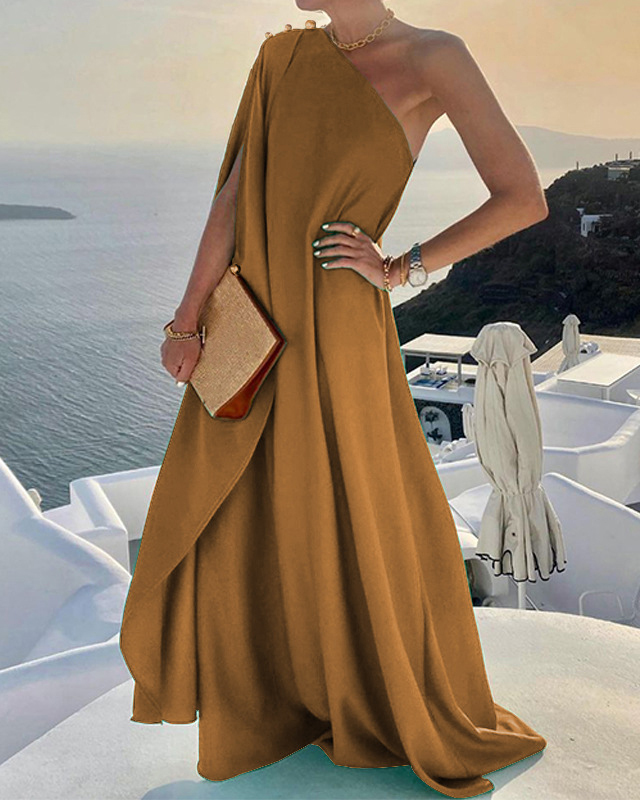 One Shoulder Solid Color Loose Dress