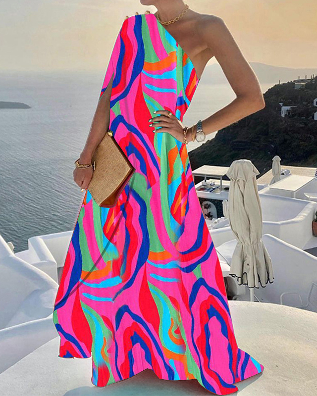 One Shoulder Solid Color Loose Dress