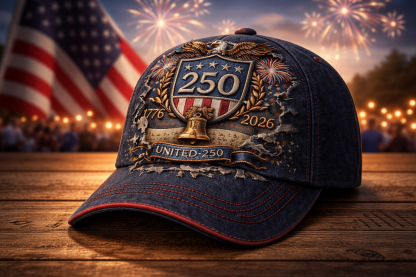 America 250th Anniversary Embroidered Baseball Cap – Patriotic Eagle & Shield Design (1776–2026)-pufftee