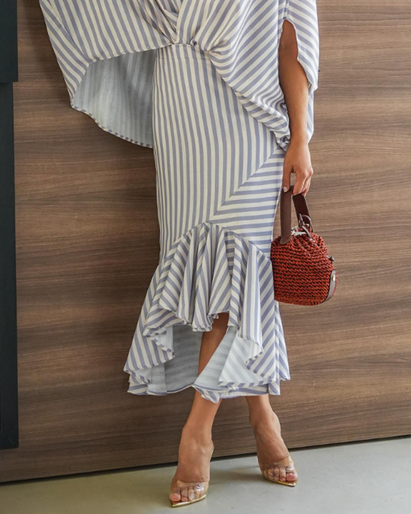 V-neck printed striped two-piece set