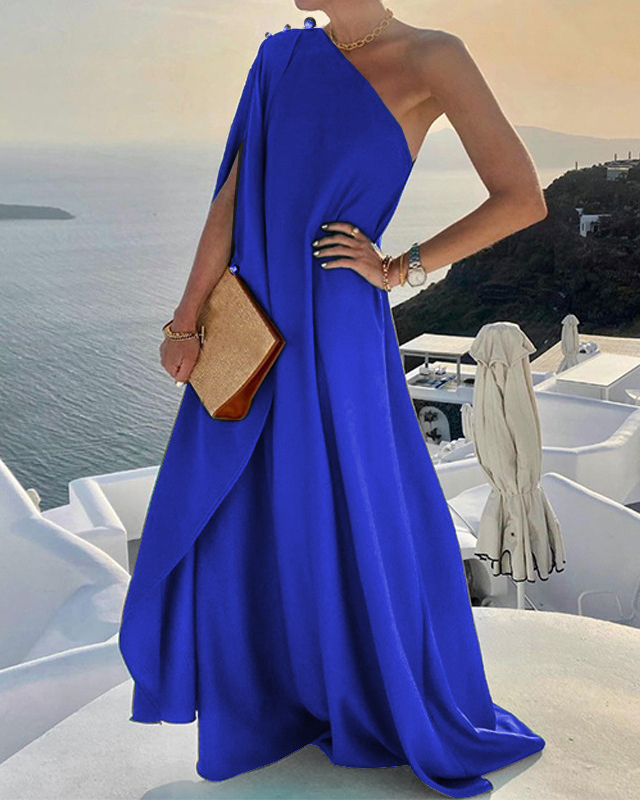 One Shoulder Solid Color Loose Dress