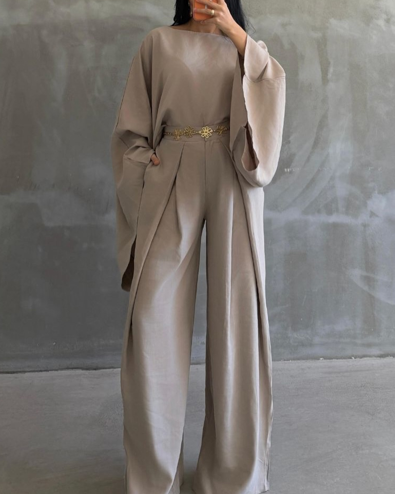 Crew Neck Casual Solid Color Two Piece Set