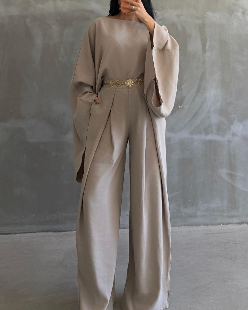 Crew Neck Casual Solid Color Two Piece Set