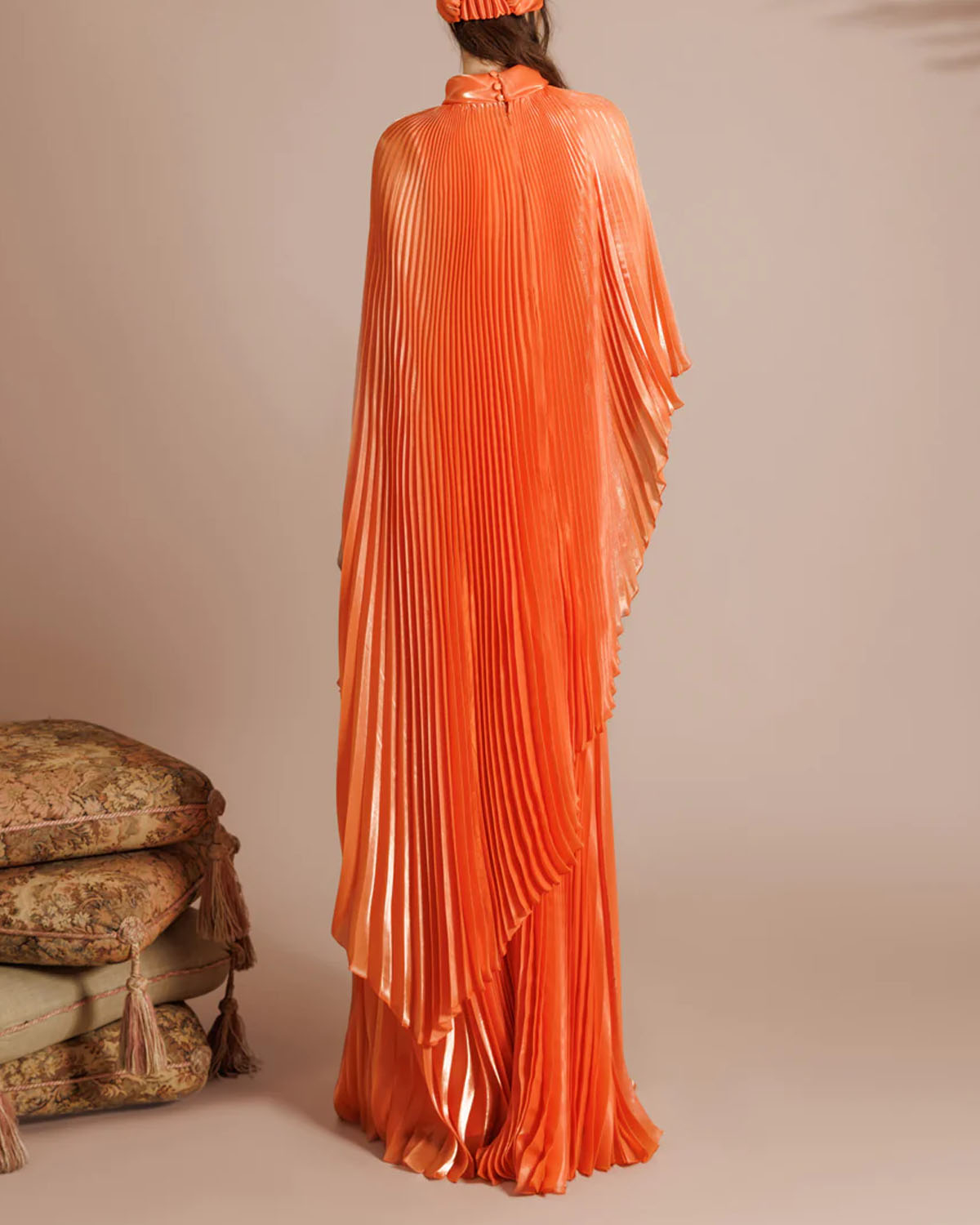 Full Pleated Flared Orange Dress