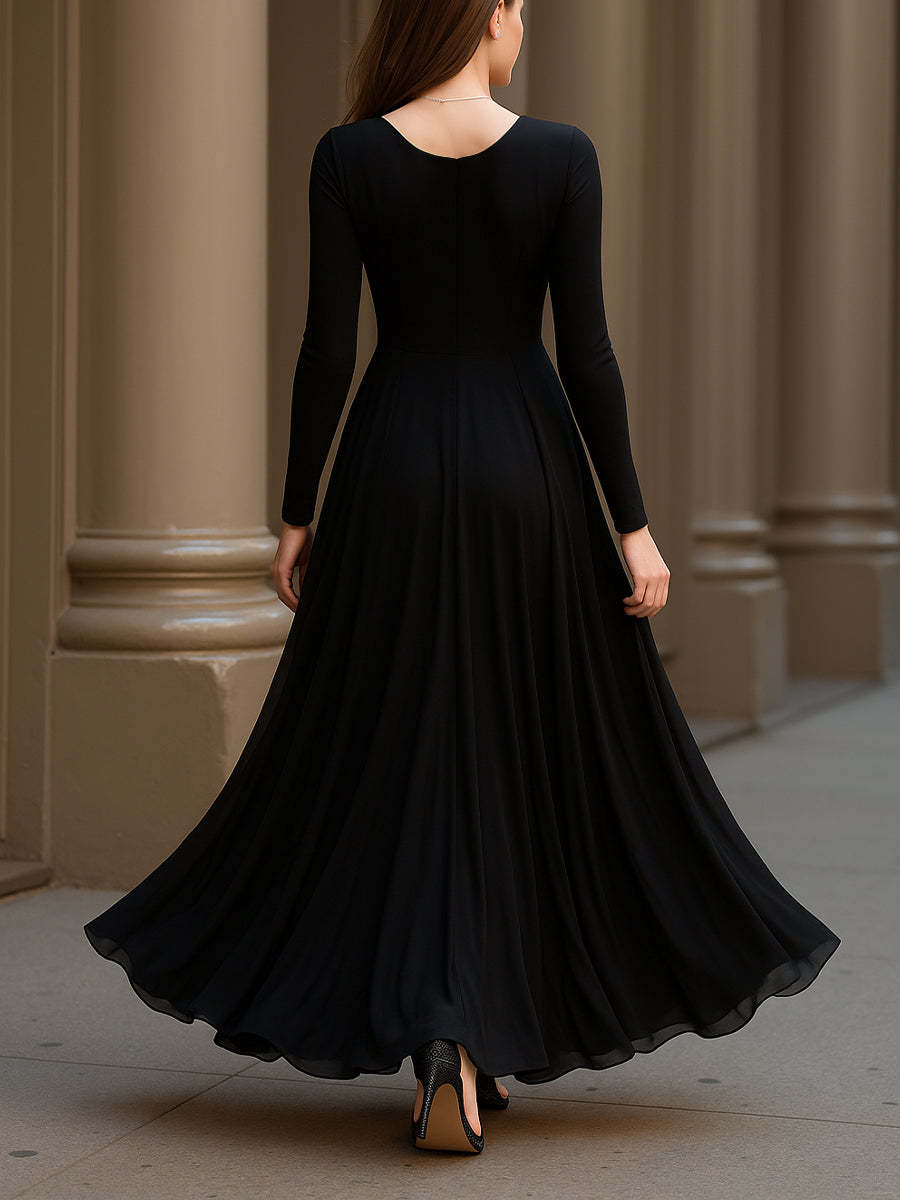 Monochrome Flowing Evening Gown With Contrast Panels