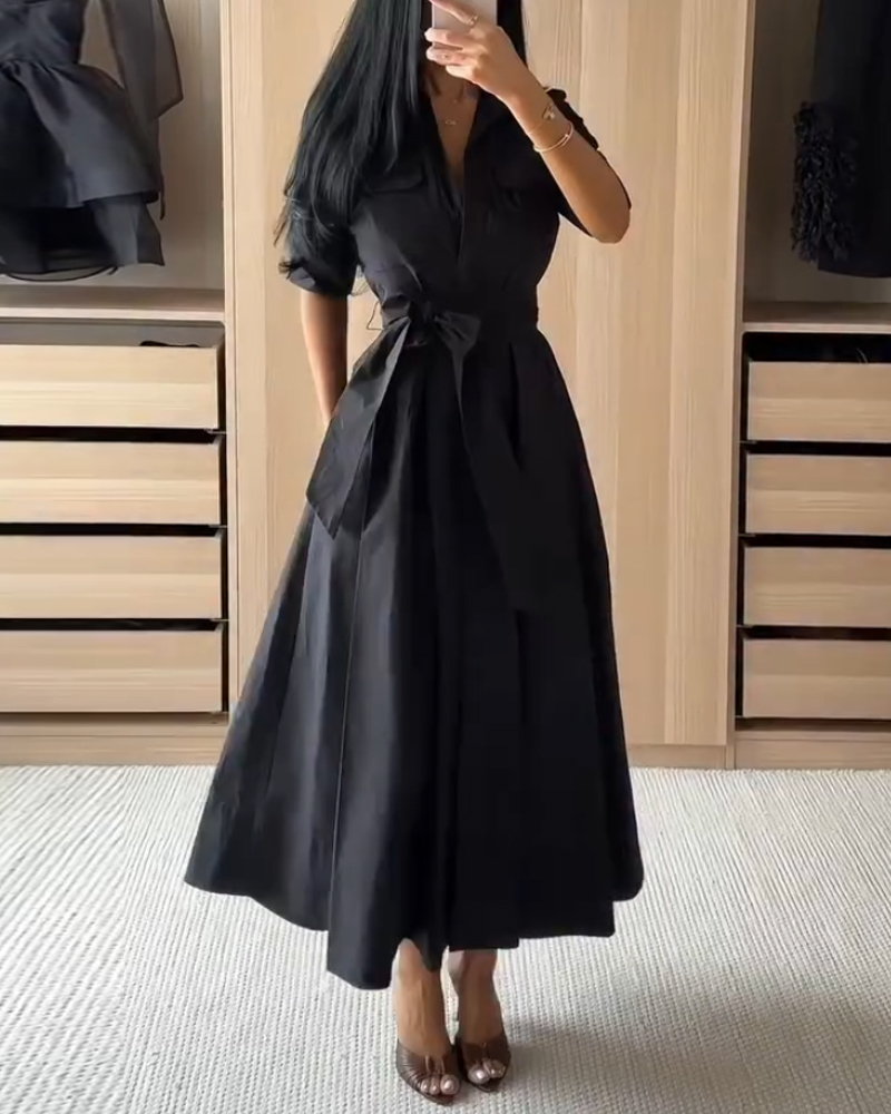 Lapel casual solid color dress
