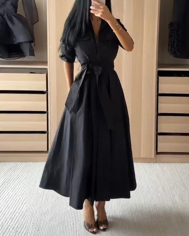 Lapel casual solid color dress