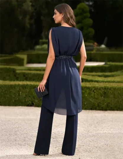 Navy Blue Mesh Top And Pants 2-Piece Set