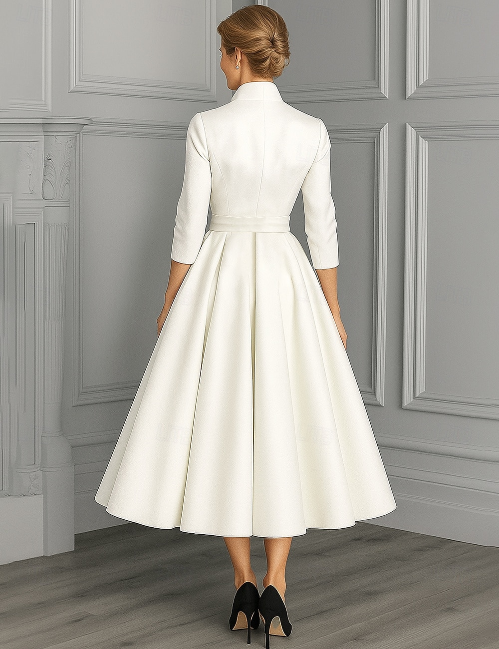 [Copy]Elegant Printed V-neck Satin A-Line Dress