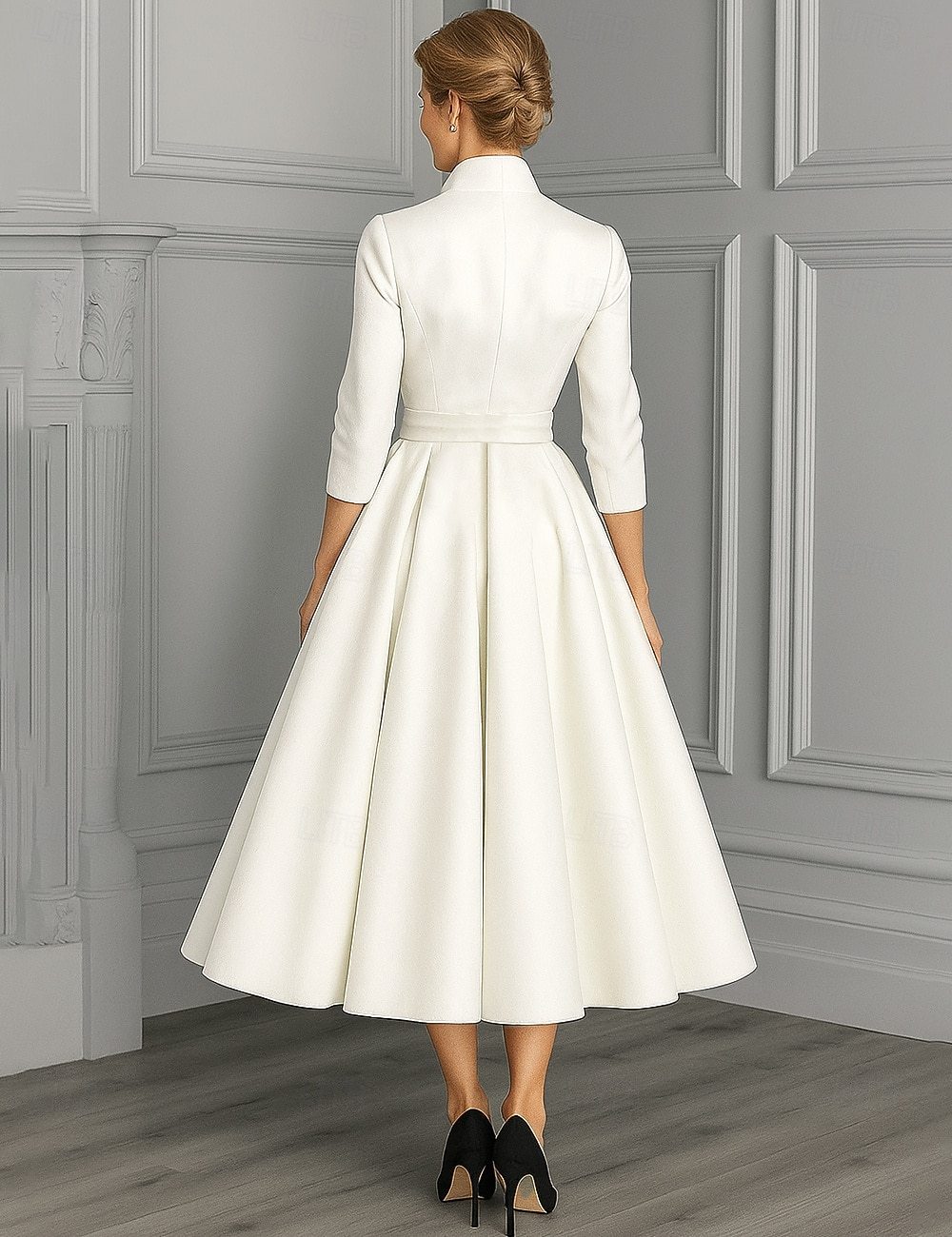 [Copy]Elegant Printed V-neck Satin A-Line Dress