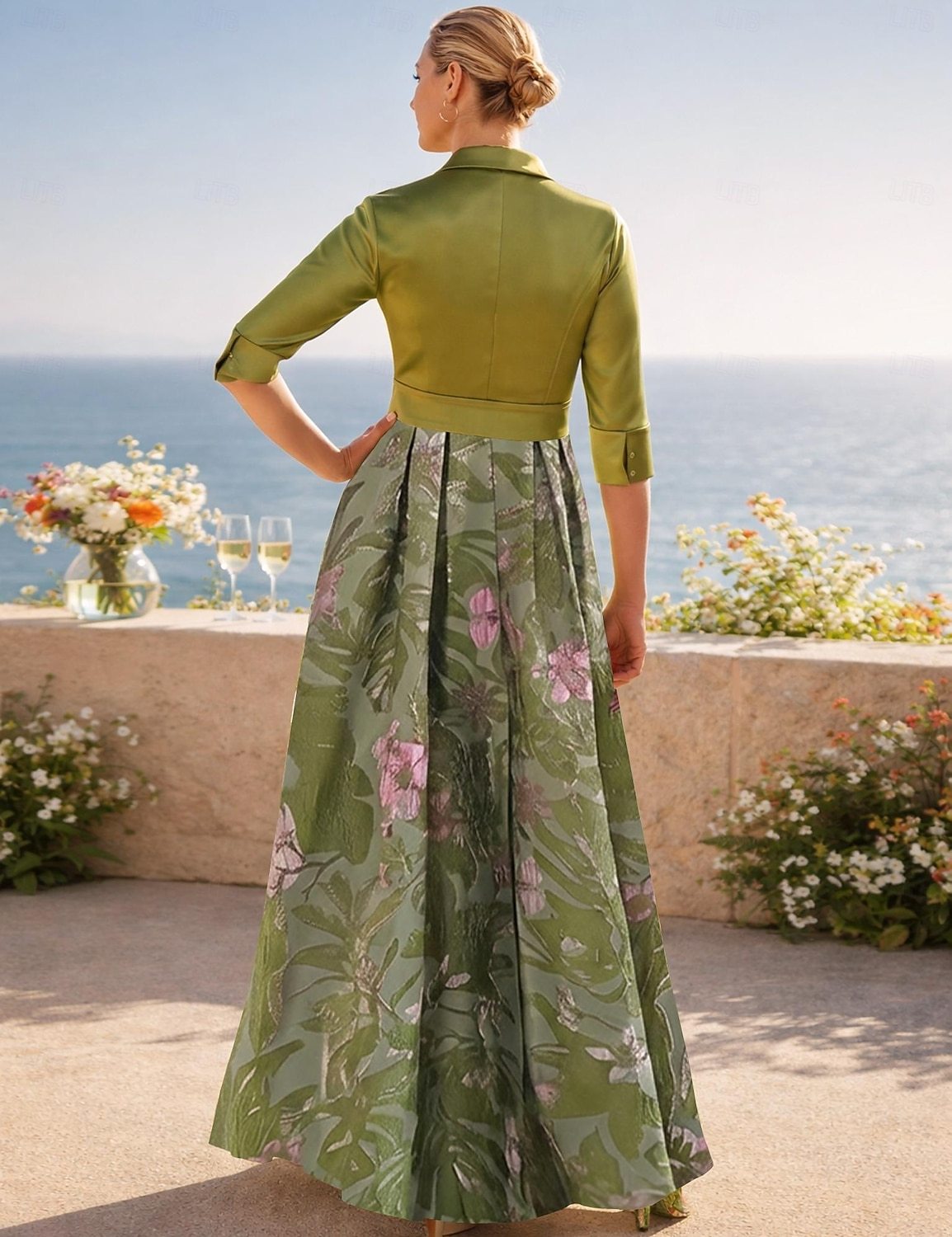 Elegant Printed A-Line Floor Length Shirt Dress