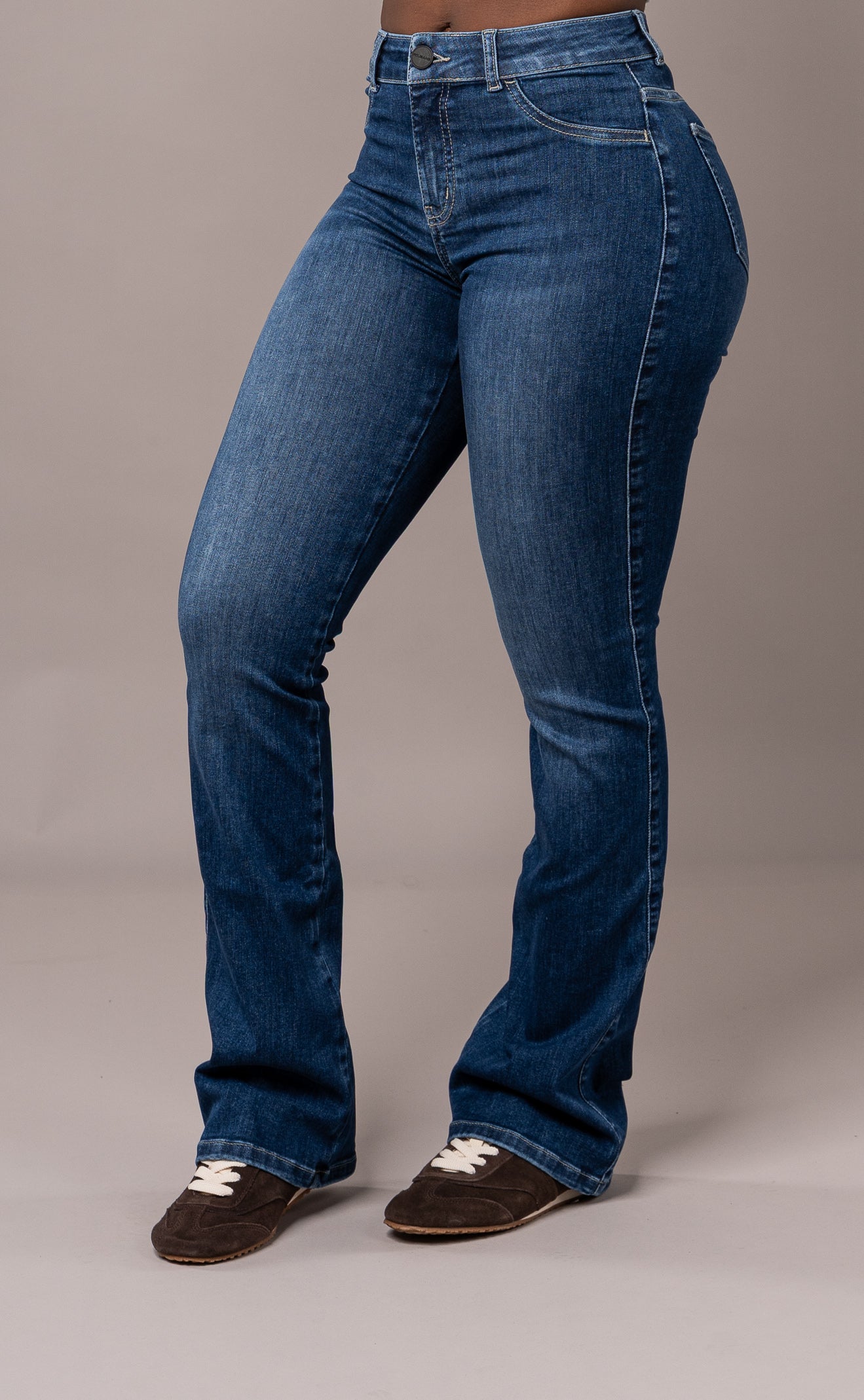 Womens Flared Mid Waisted Fitjeans - Sapphire Blue
