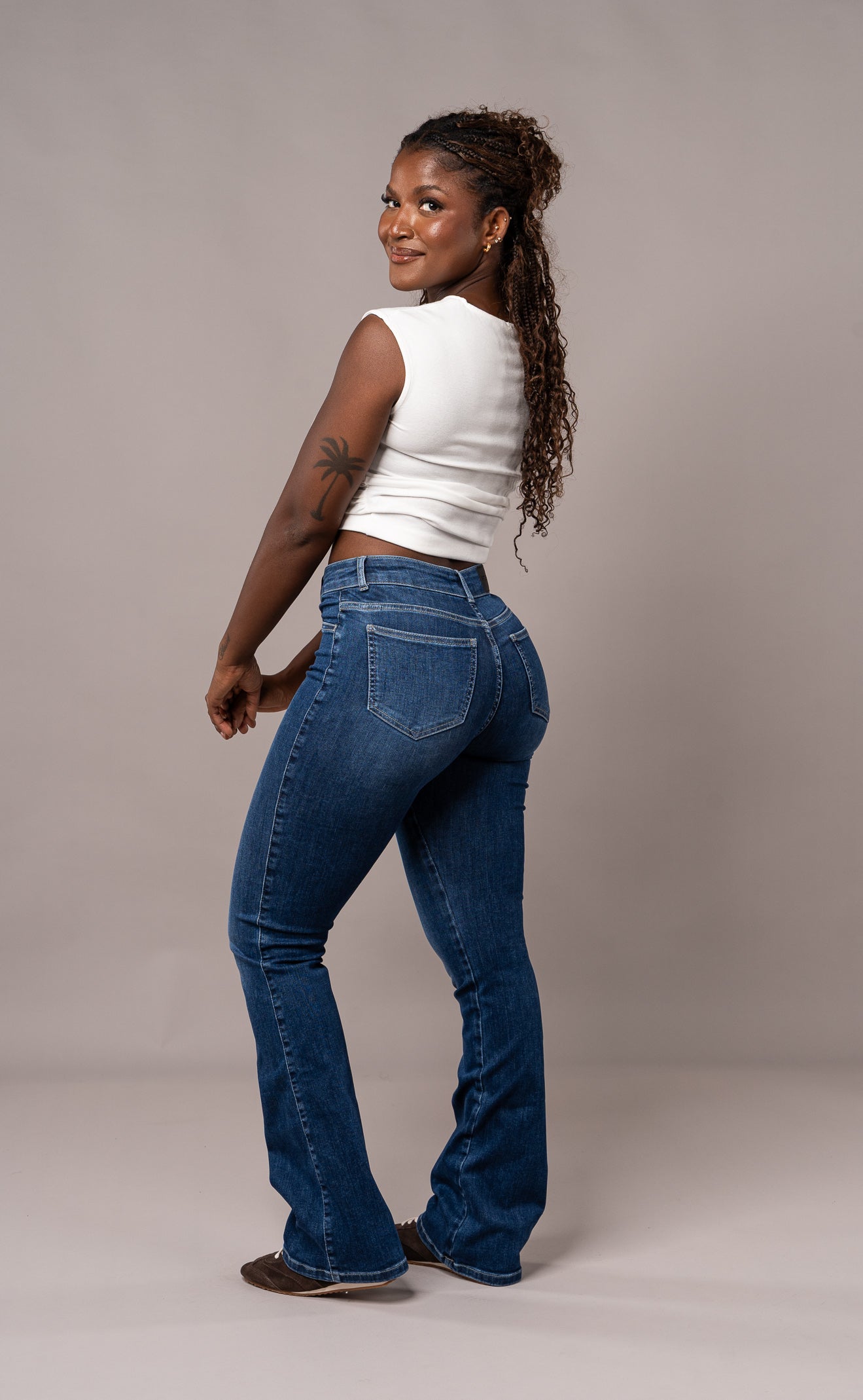 Womens Flared Mid Waisted Fitjeans - Sapphire Blue