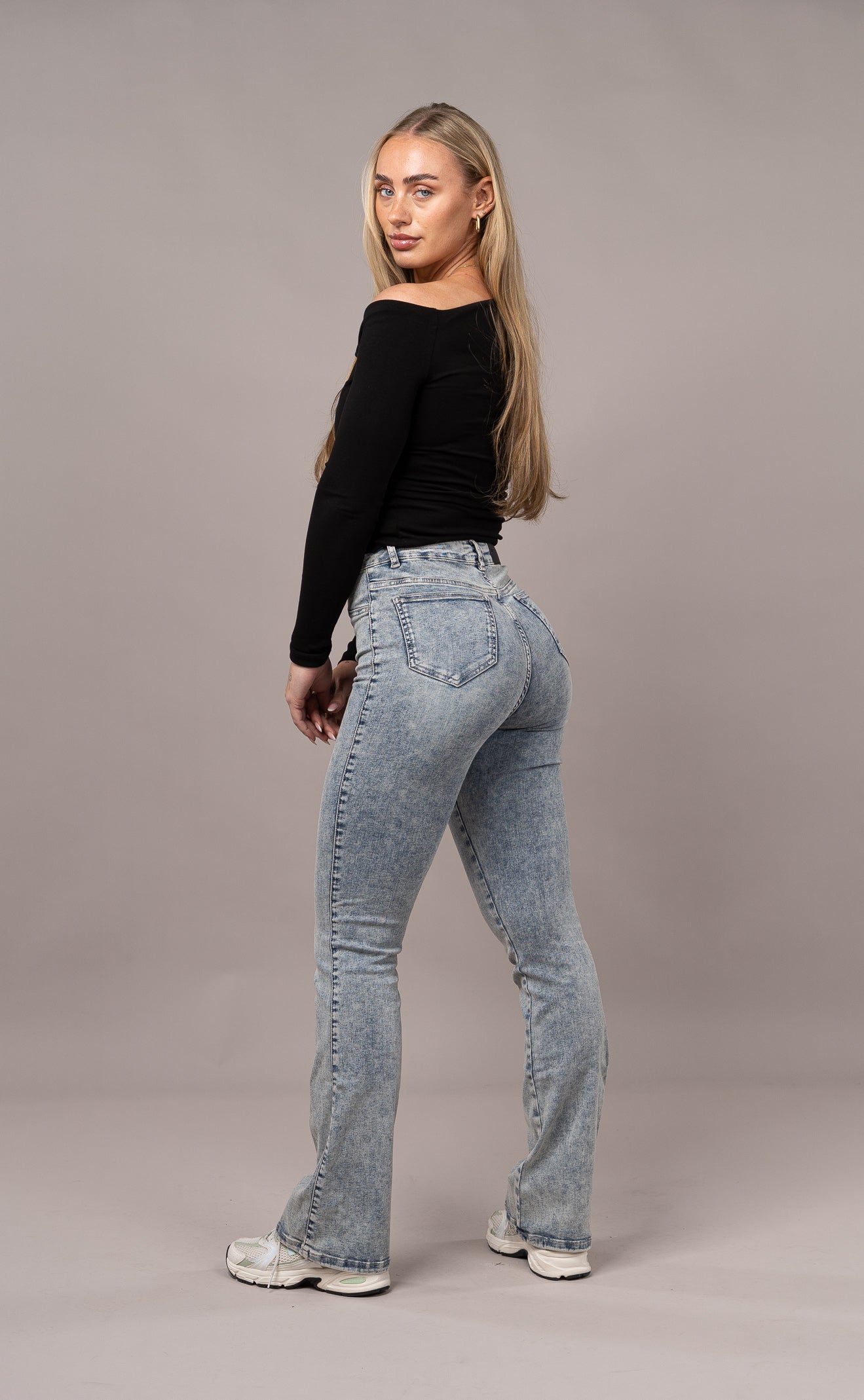 Womens Flared Fitjeans - 80s Blue