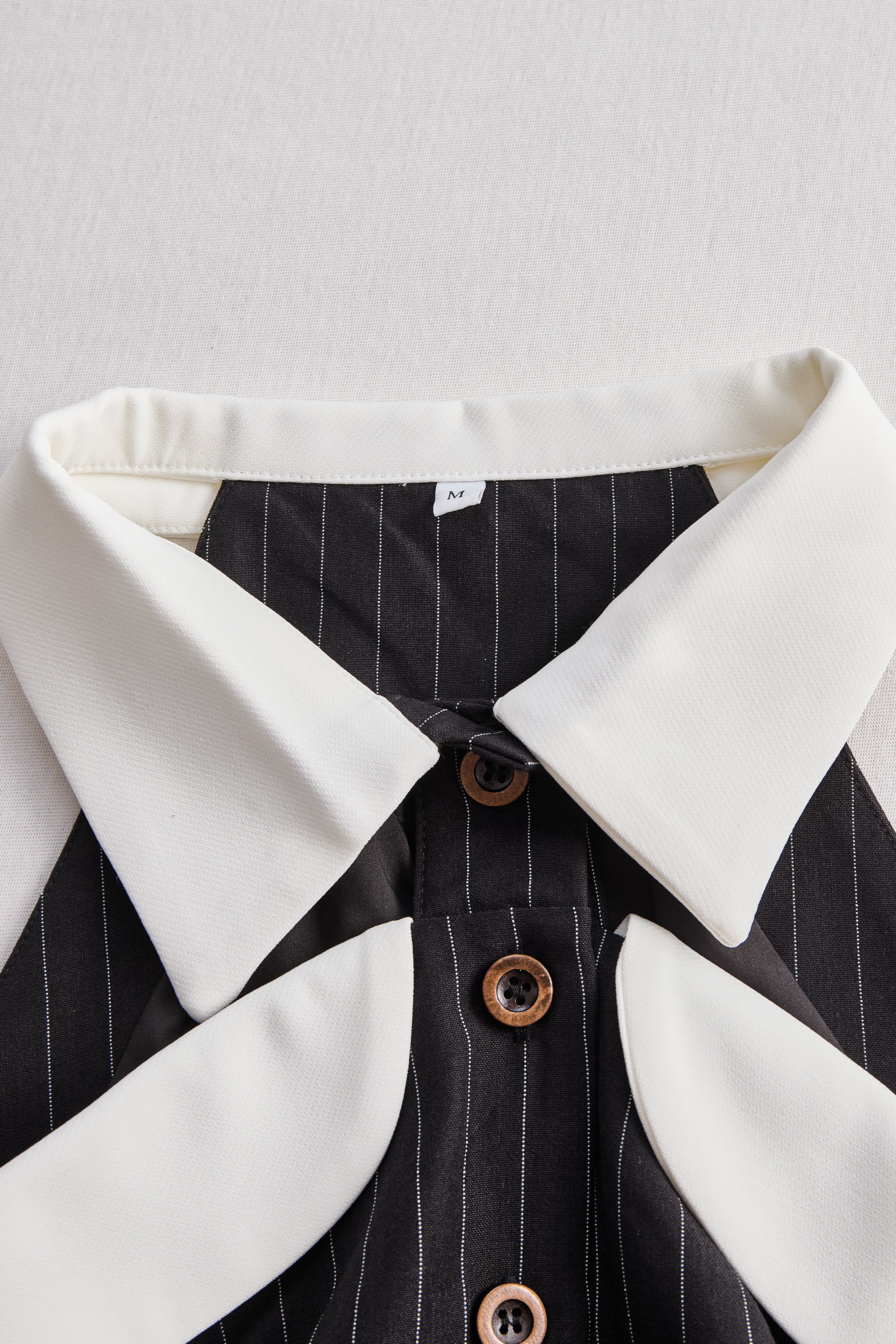Pinstripe Top With Contrast Collar And Button Front