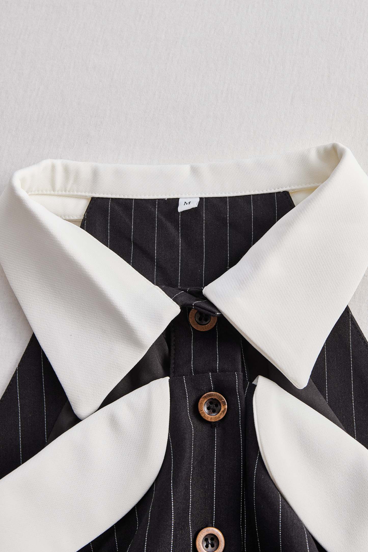Pinstripe Top With Contrast Collar And Button Front