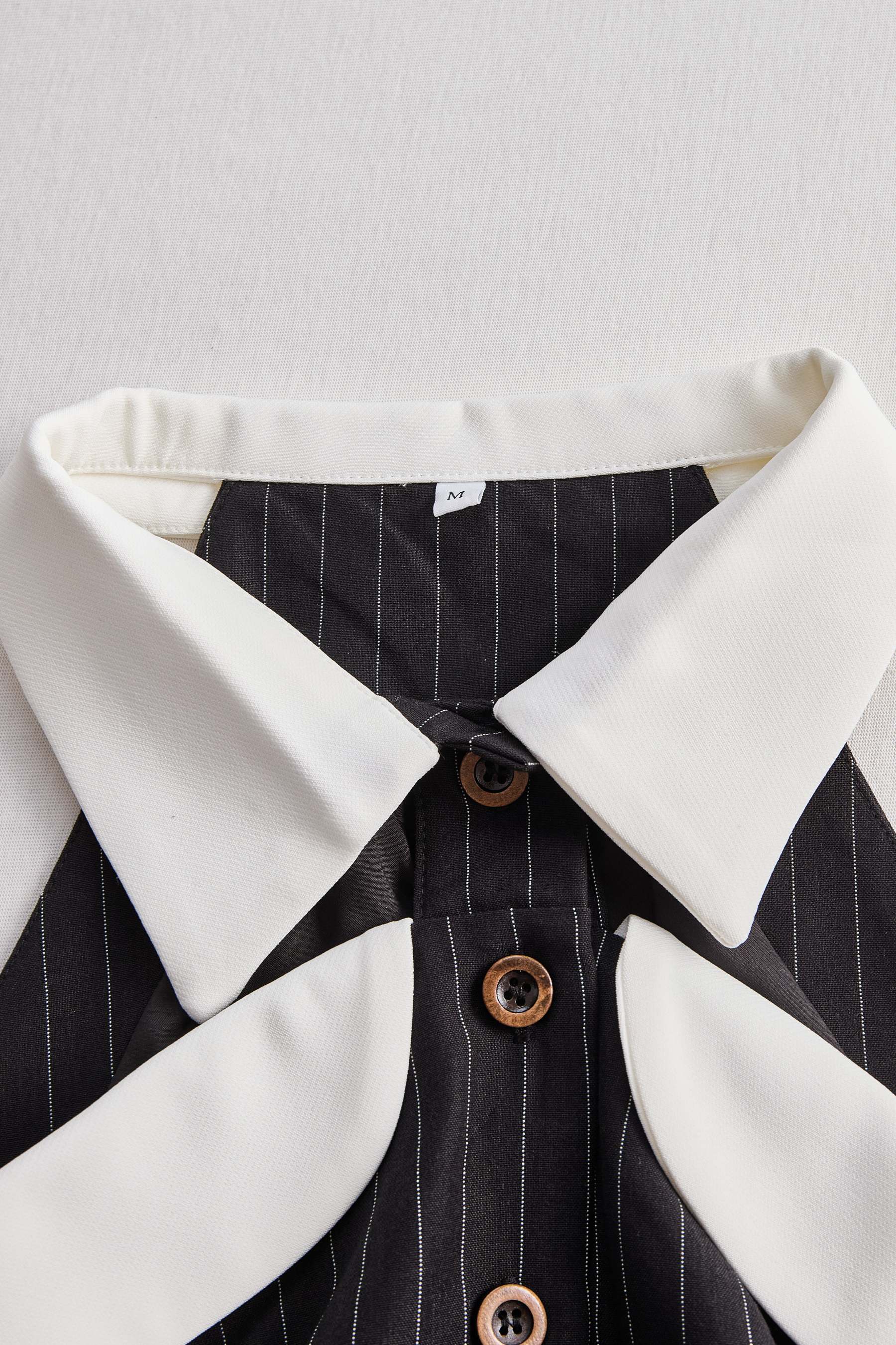 Pinstripe Top With Contrast Collar And Button Front