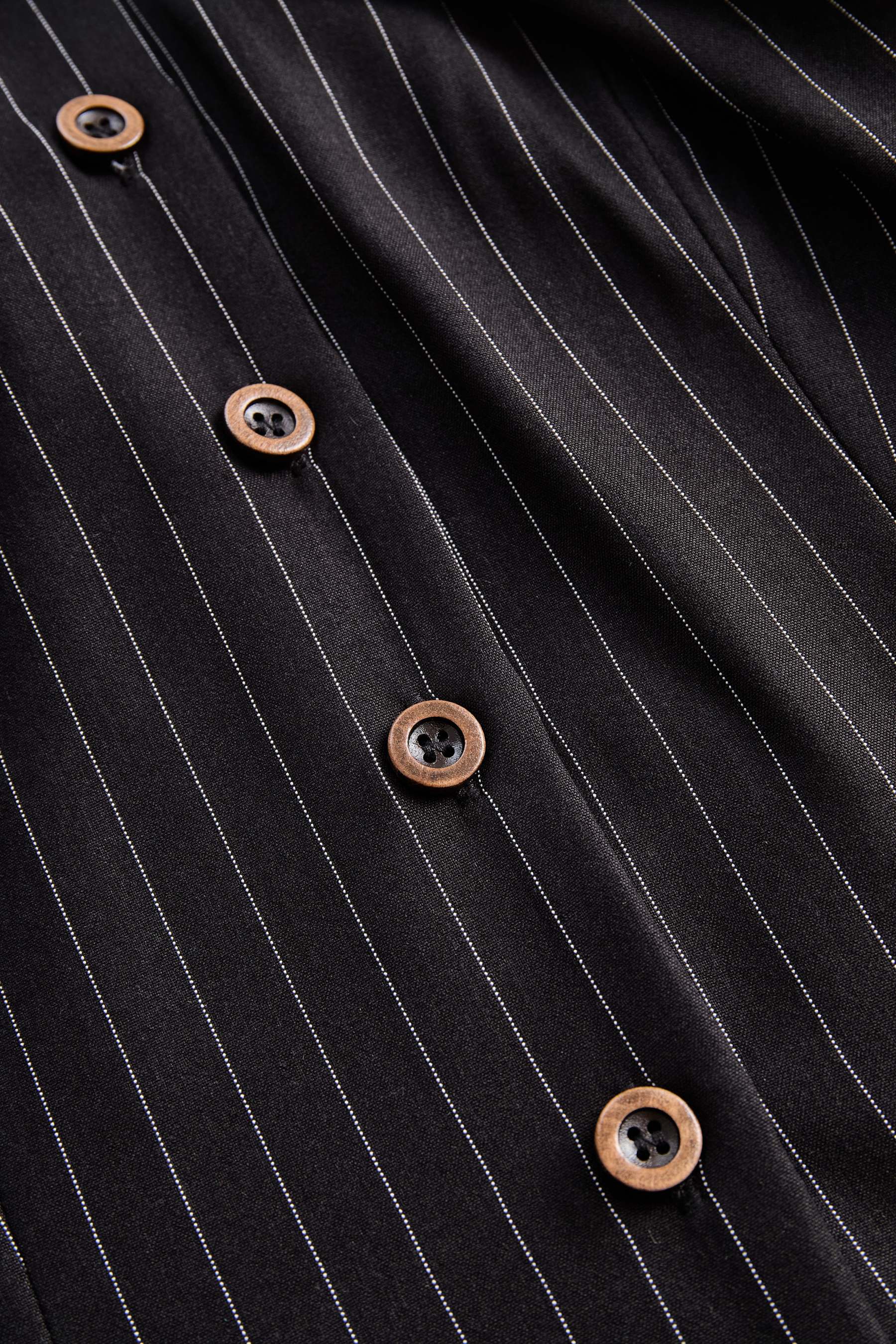Pinstripe Top With Contrast Collar And Button Front