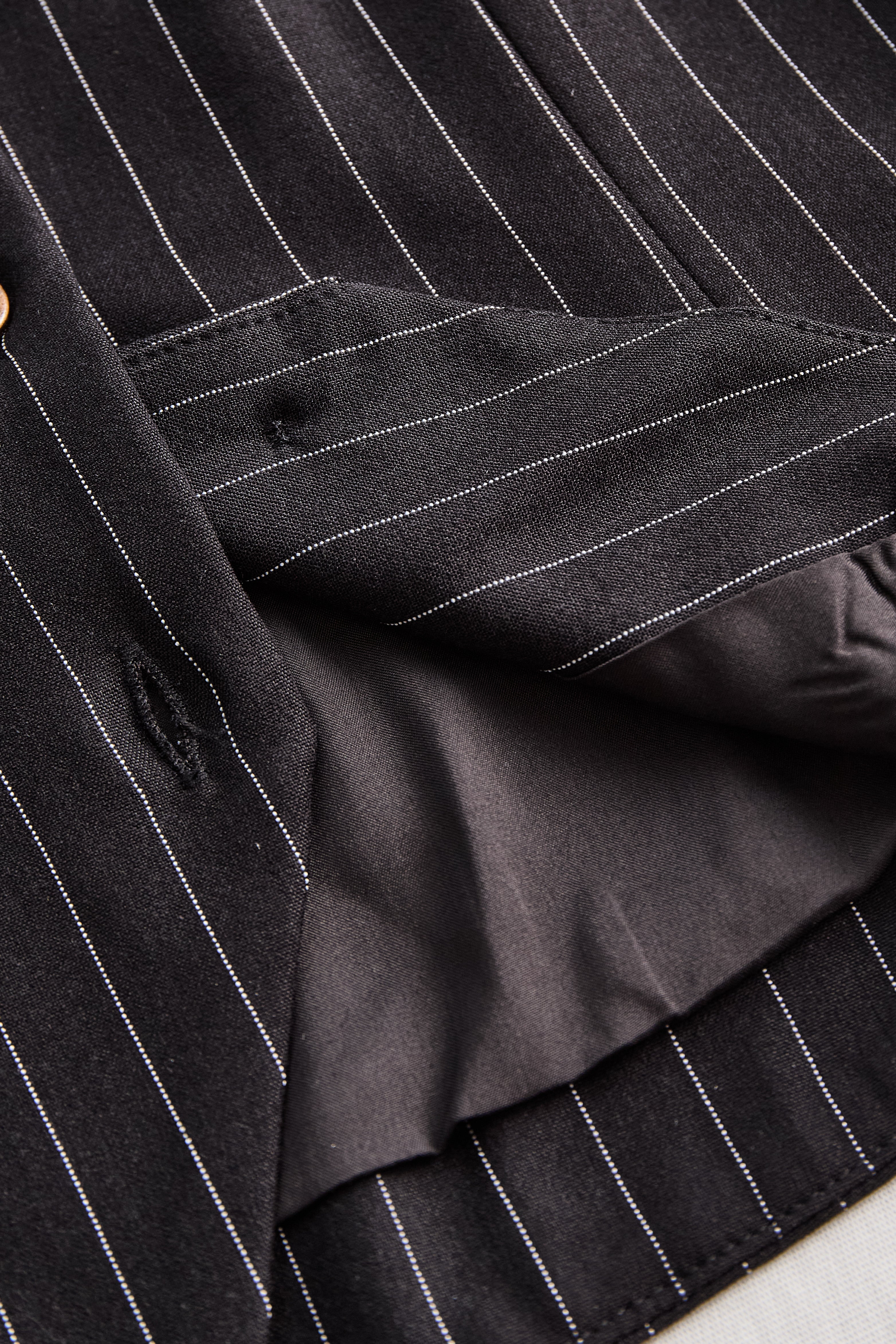 Pinstripe Top With Contrast Collar And Button Front