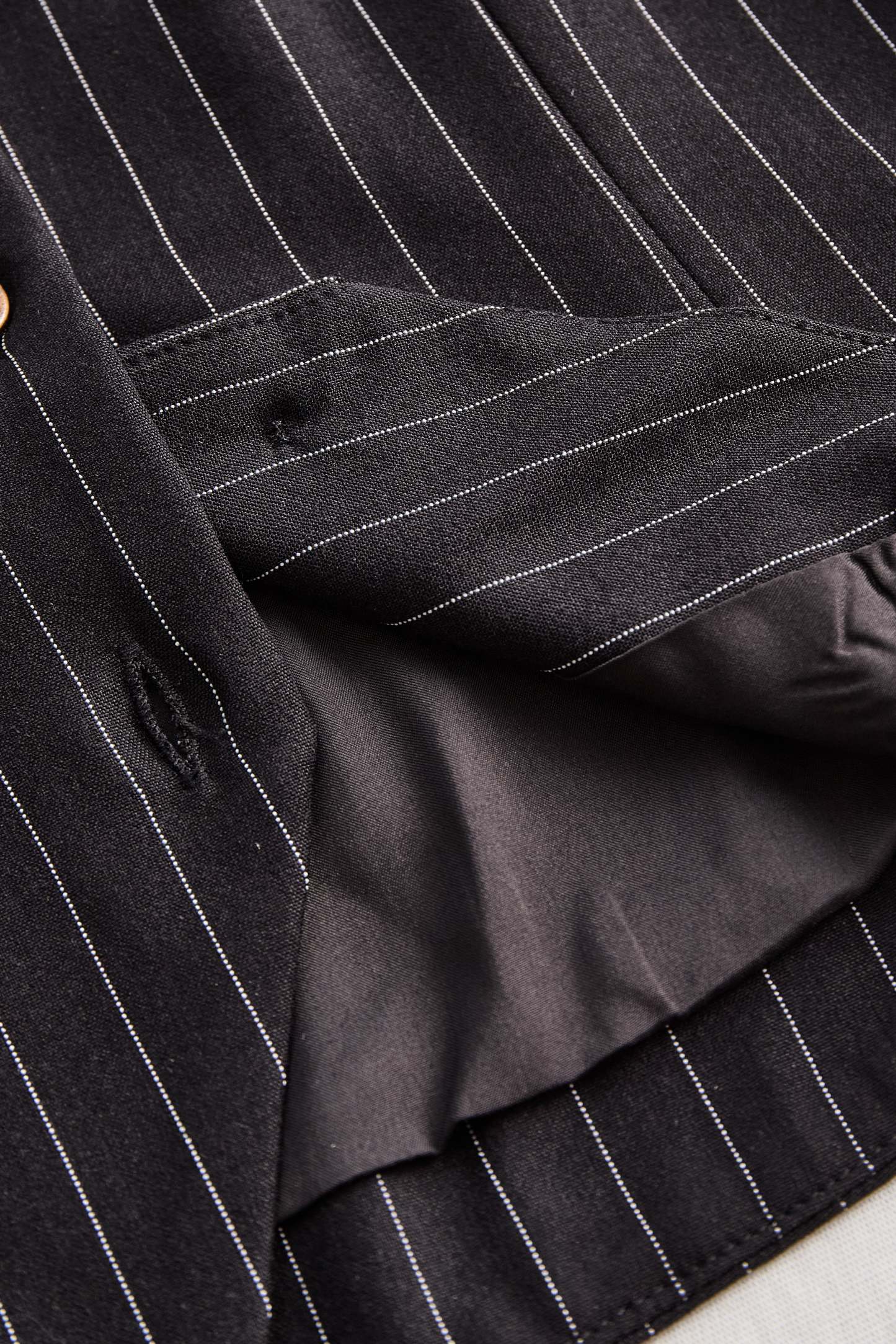 Pinstripe Top With Contrast Collar And Button Front