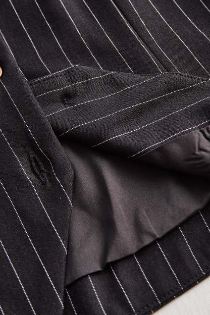 Pinstripe Top With Contrast Collar And Button Front