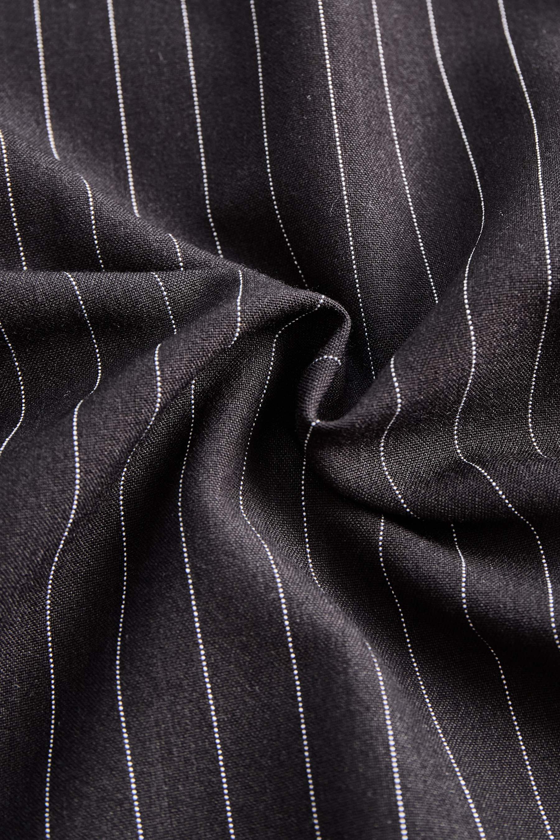 Pinstripe Top With Contrast Collar And Button Front