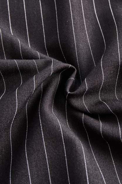 Pinstripe Top With Contrast Collar And Button Front