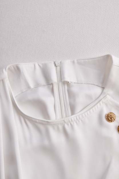 Elegant White Draped Top with Button Detail