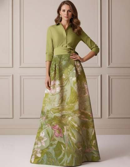 A-Line/Princess Shirt Collar Satin Mother of the Bride Dresses 3/4 Sleeves Floor-Length Floral Bowknot