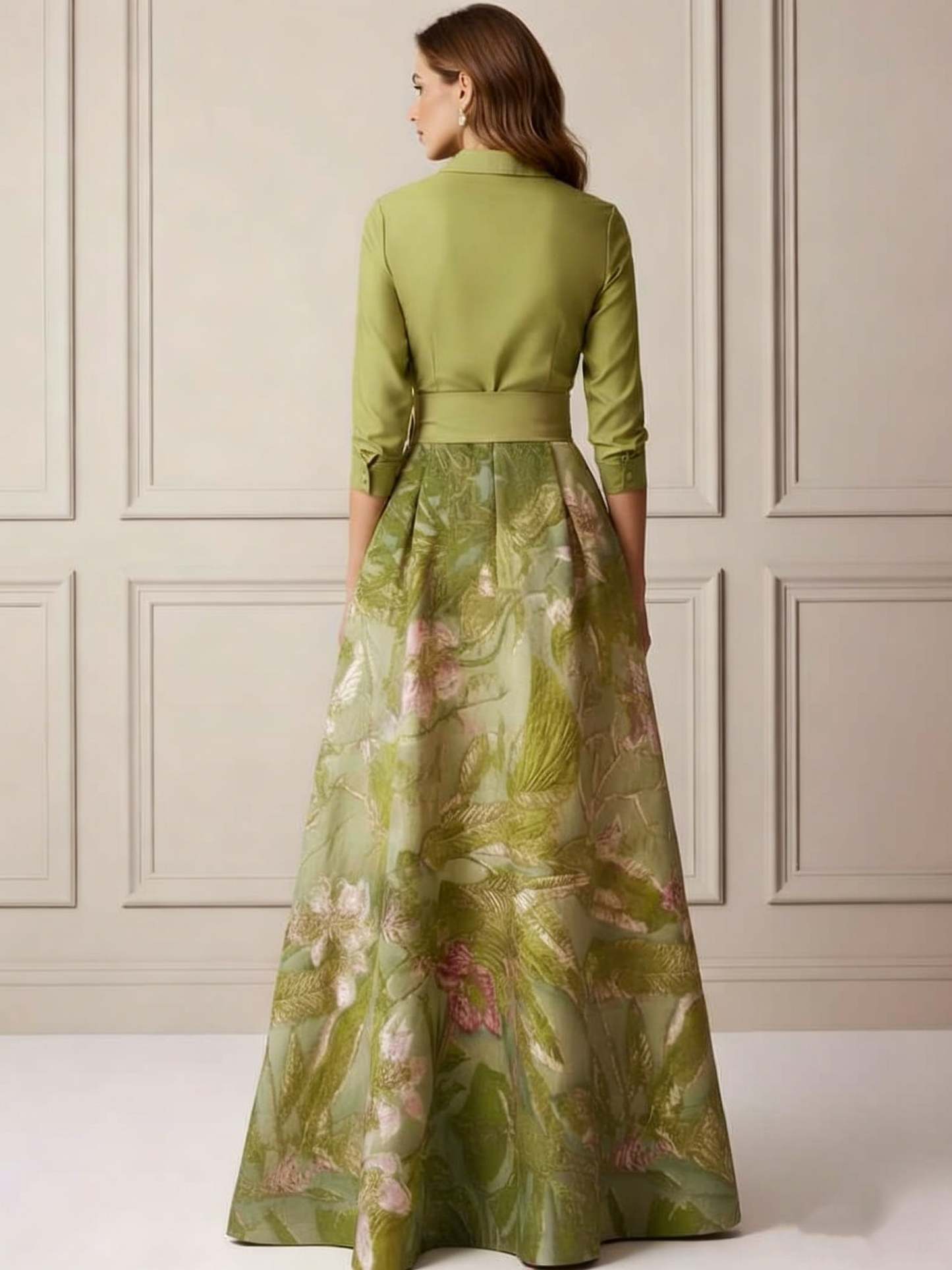 A-Line/Princess Shirt Collar Satin Mother of the Bride Dresses 3/4 Sleeves Floor-Length Floral Bowknot