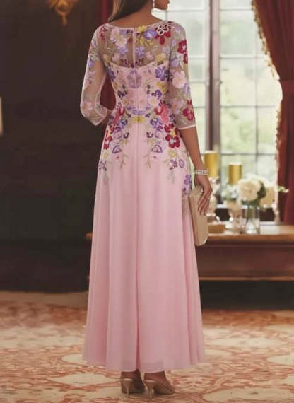 A-Line/Princess Scoop Chiffon Dresses Lace Floral Half Sleeves Ankle-Length