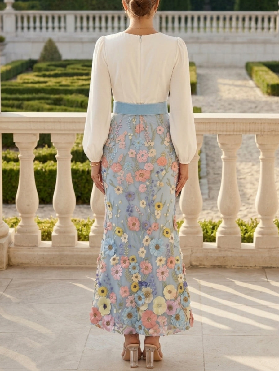 Trumpet/Mermaid V-Neck Taffeta Dresses Long Sleeves Ankle-Length Floral Belt