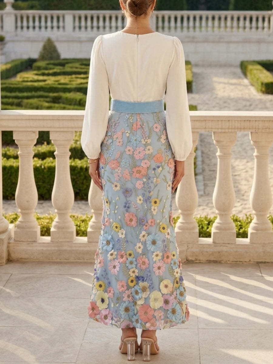 Trumpet/Mermaid V-Neck Taffeta Dresses Long Sleeves Ankle-Length Floral Belt