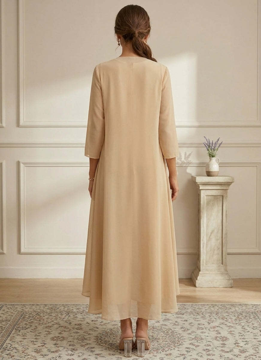 A-Line/Princess Scoop Chiffon Mother of the Bride Dresses with Jacket Lace Floral 3/4 Sleeves Ankle-Length