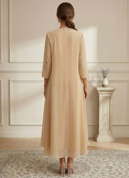 A-Line/Princess Scoop Chiffon Mother of the Bride Dresses with Jacket Lace Floral 3/4 Sleeves Ankle-Length