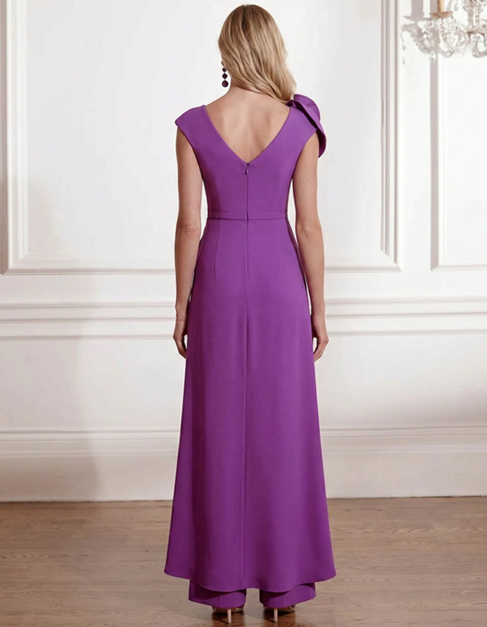Purple V-Neck Ruffled Jumpsuit