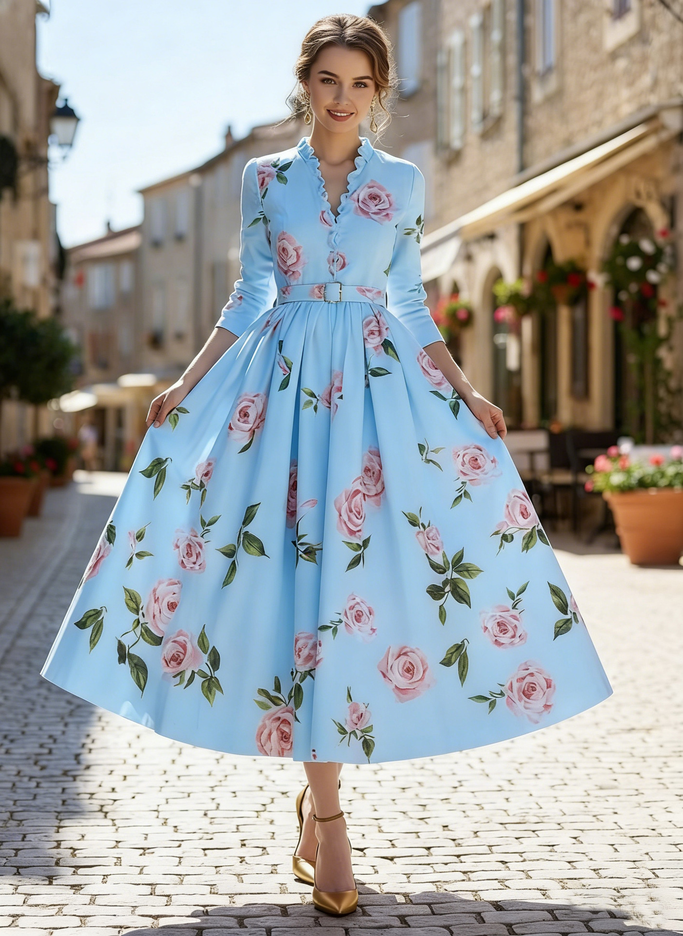 Elegant V-neck Printed Dress