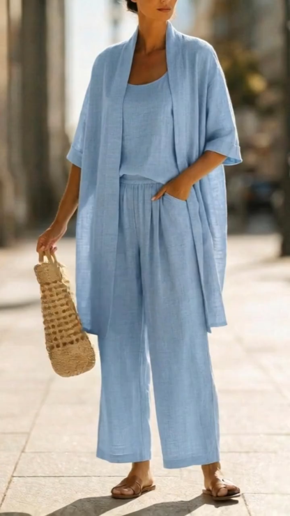 Minimalist Linen-cotton Three-piece Set - Comfortable For Everyday Wear